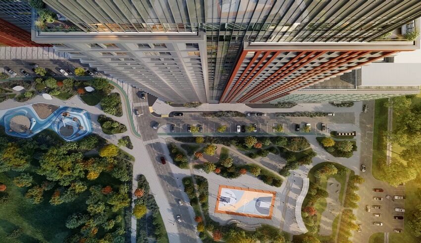 ЖК Яркий квартал Инджой. фото двора сверху