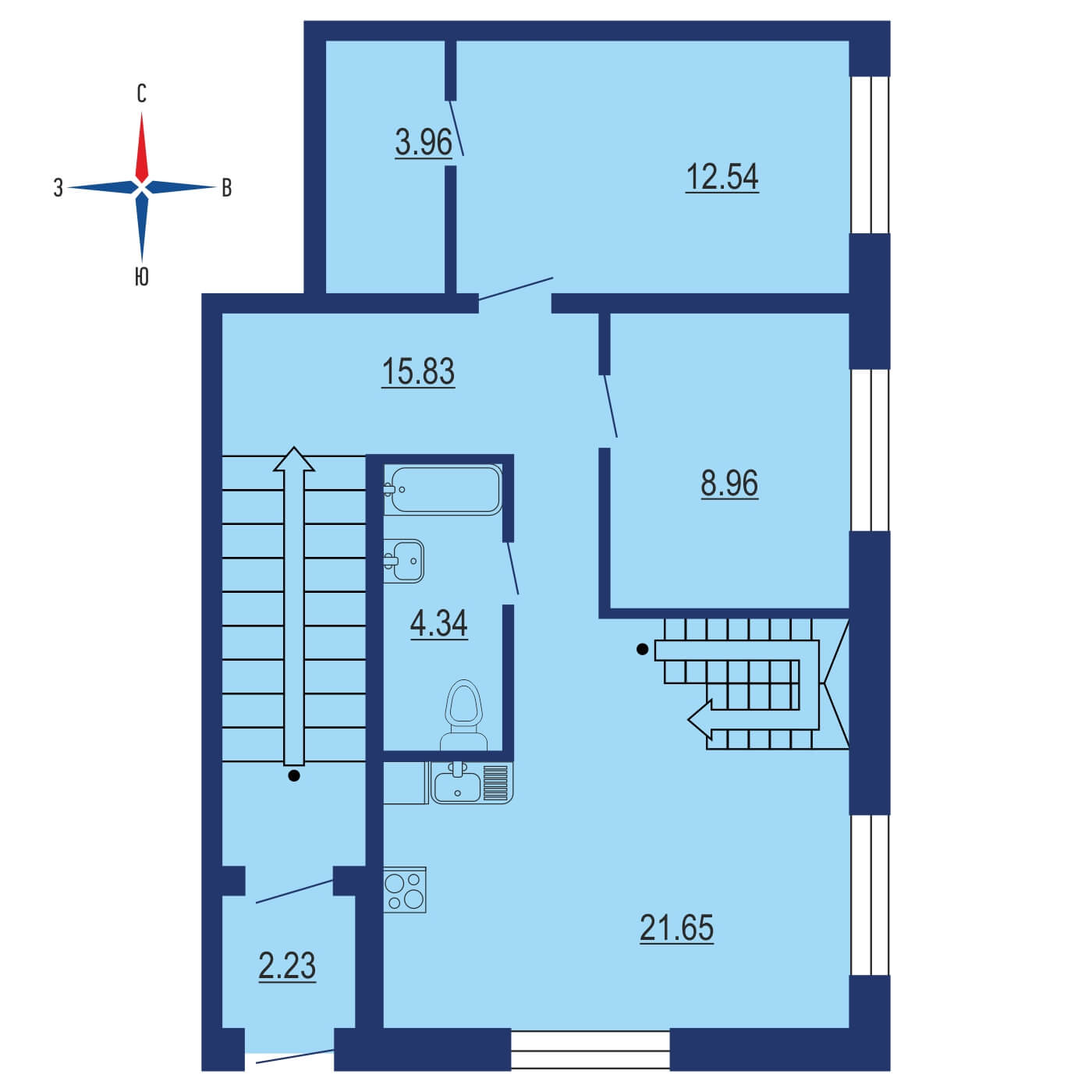 Планировка 4х комнатной квартиры 108.20м² на 1 этаже в ЖК Цветочные поляны