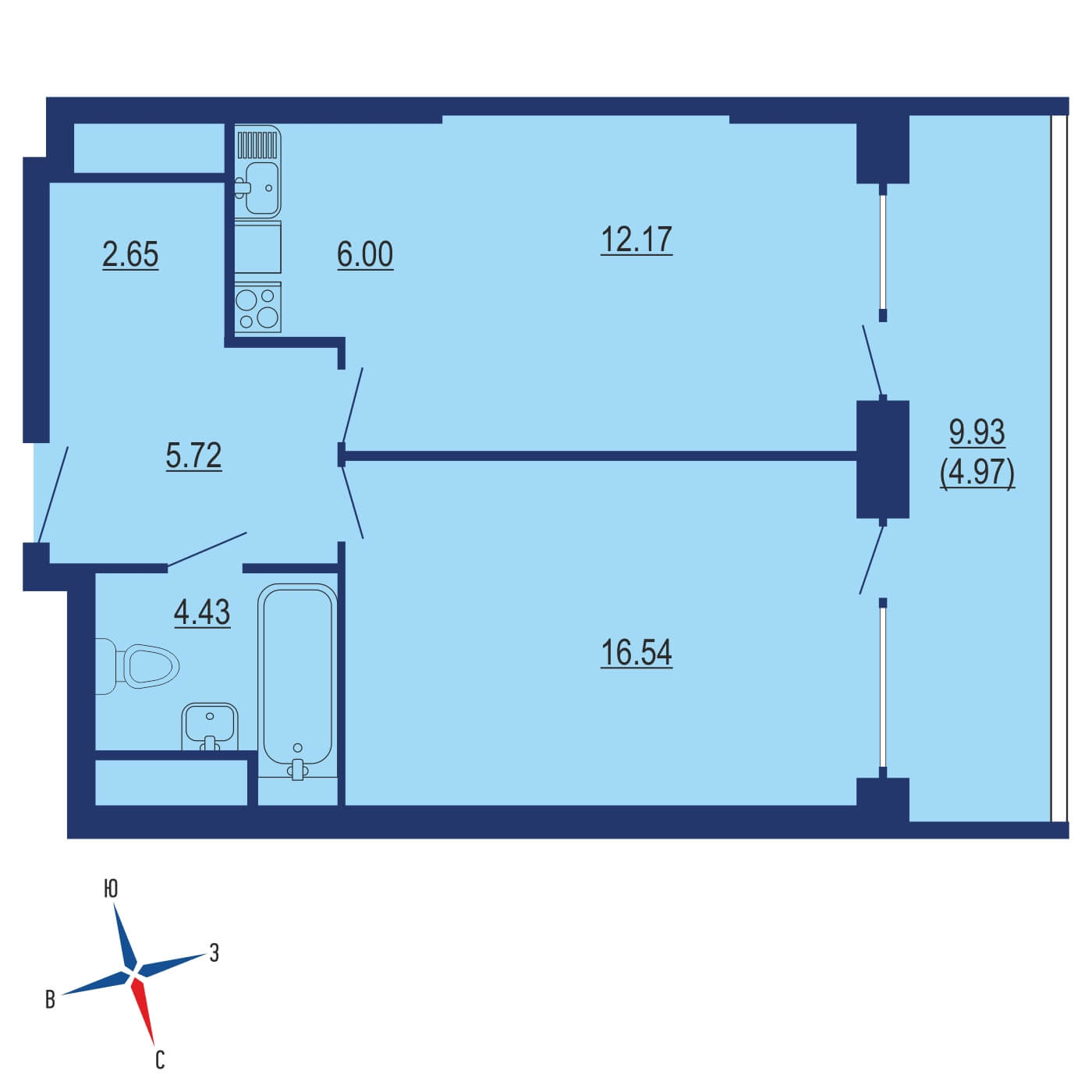Планировка 1х комнатной квартиры 55.70м² на 4 этаже в ЖК FORIVER (Форивер)