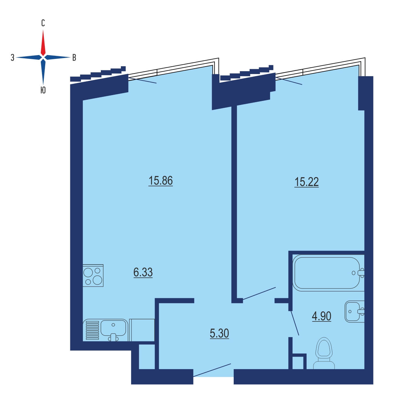 Планировка 1х комнатной квартиры 54.00м² на 2 этаже в ЖК Hide (Хайд)