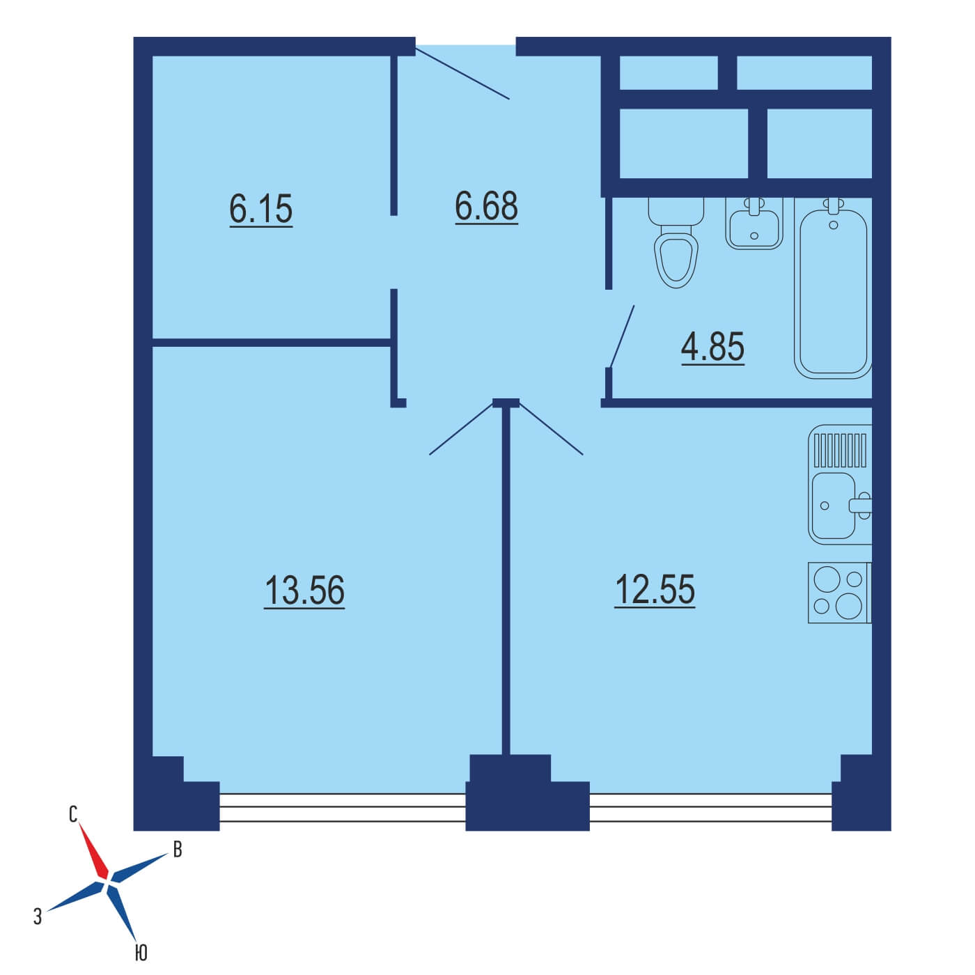 Планировка 1х комнатной квартиры 43.19м² на 24 этаже в Жилой Квартал iLove (ЖК Ай Лав)