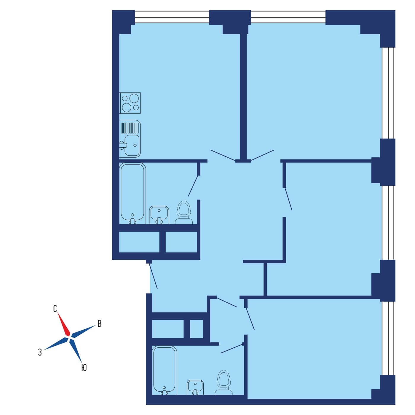 Планировка 3х комнатной квартиры 81.70м² на 23 этаже в Жилой Квартал iLove (ЖК Ай Лав)