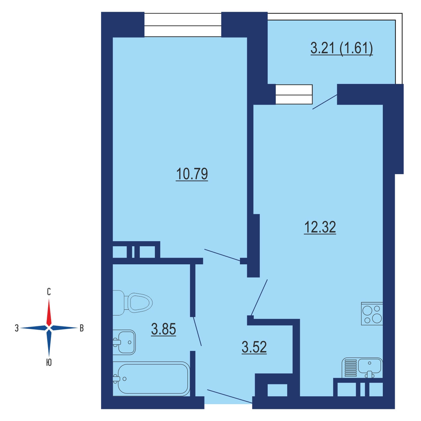 Планировка 1х комнатной квартиры 35.30м² на 1 этаже в ЖК Кленовые аллеи