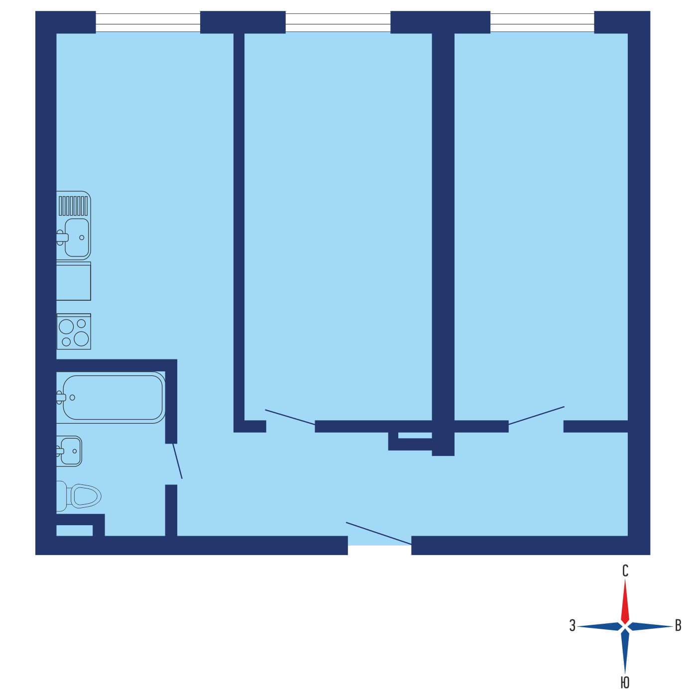 Планировка 2х комнатной квартиры 62.60м² на 2 этаже в ЖК Красногорск Парк