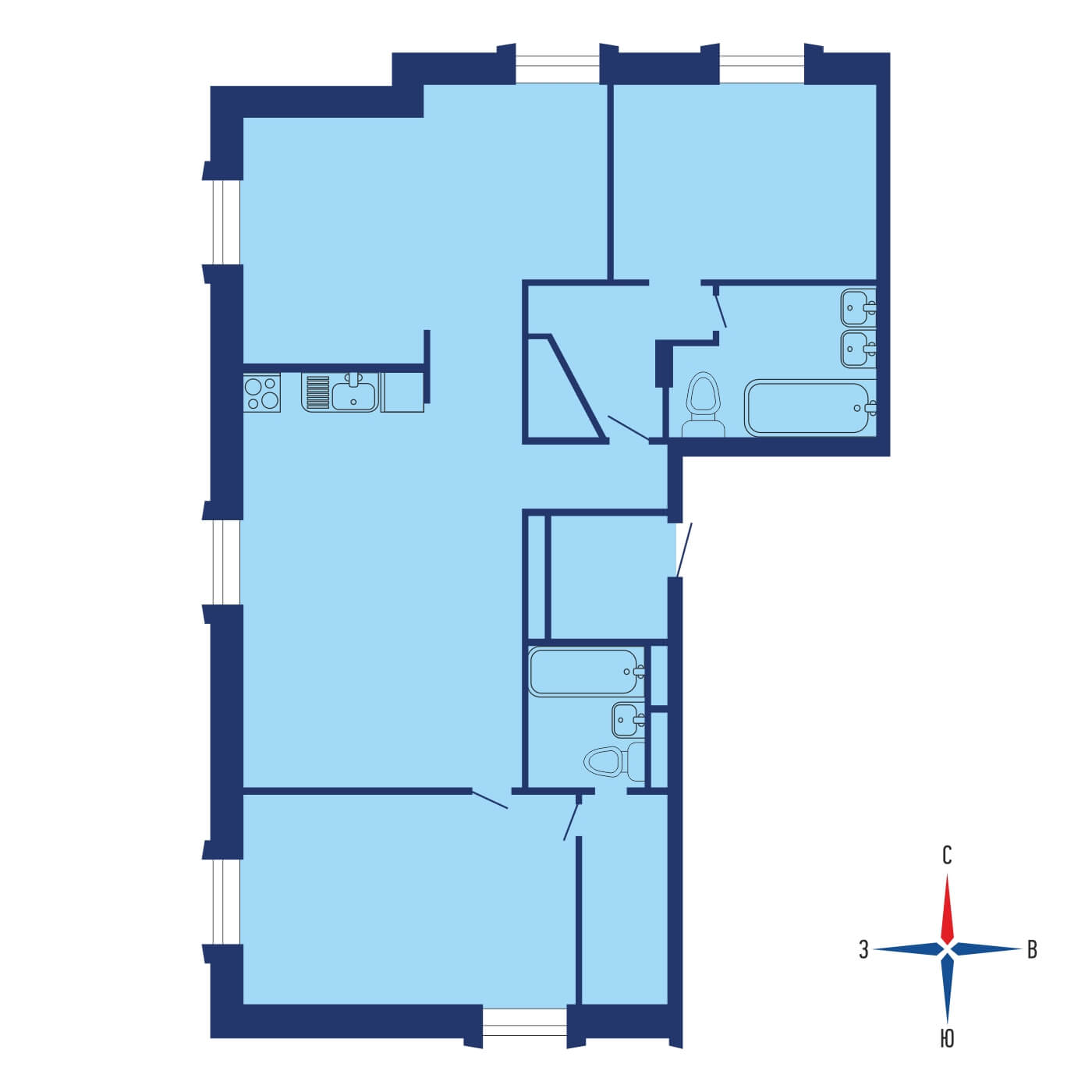Планировка 4х комнатной квартиры 160.00м² на 8 этаже в ЖК Кутузовский, 12