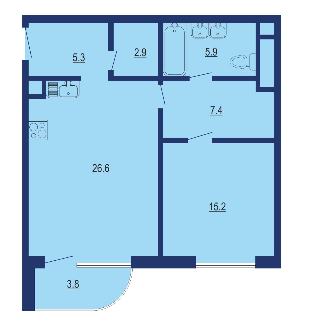 Планировка 1х комнатной квартиры 65.10м² на 3 этаже в Дом Лаврушинский