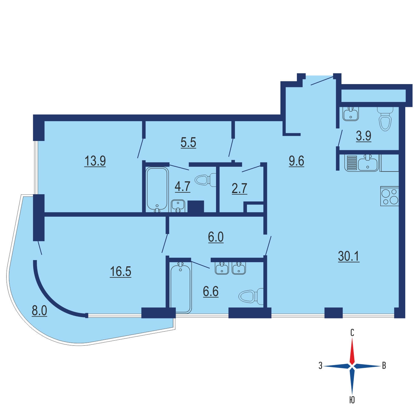 Планировка 2х комнатной квартиры 102.90м² на 5 этаже в Дом Лаврушинский