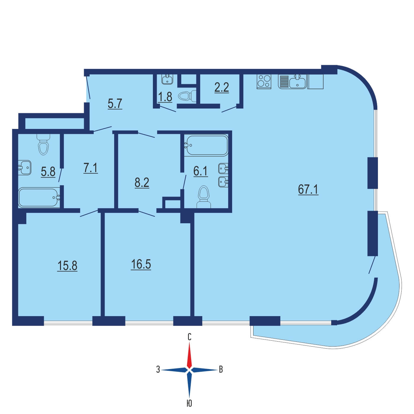 Планировка 3х комнатной квартиры 152.30м² на 6 этаже в Дом Лаврушинский