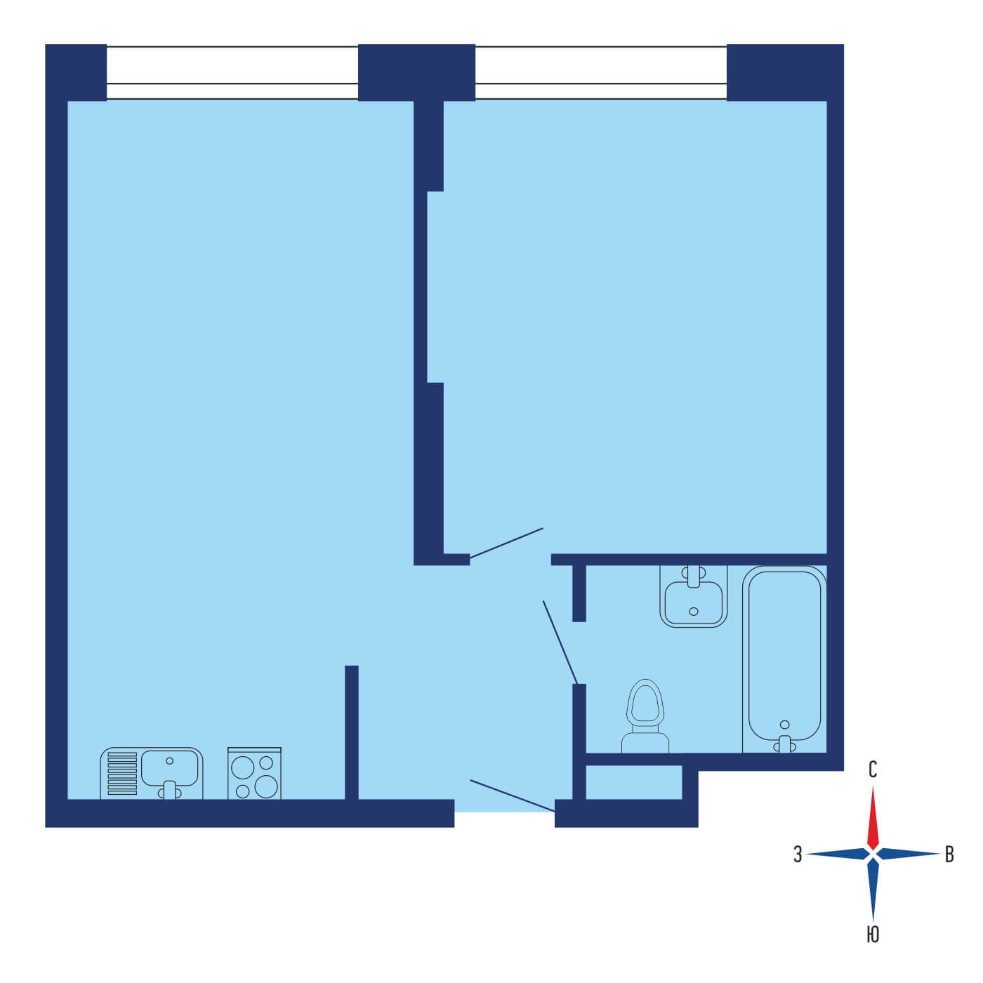 Планировка 2х комнатной квартиры 44.30м² на 5 этаже в ЖК Мята