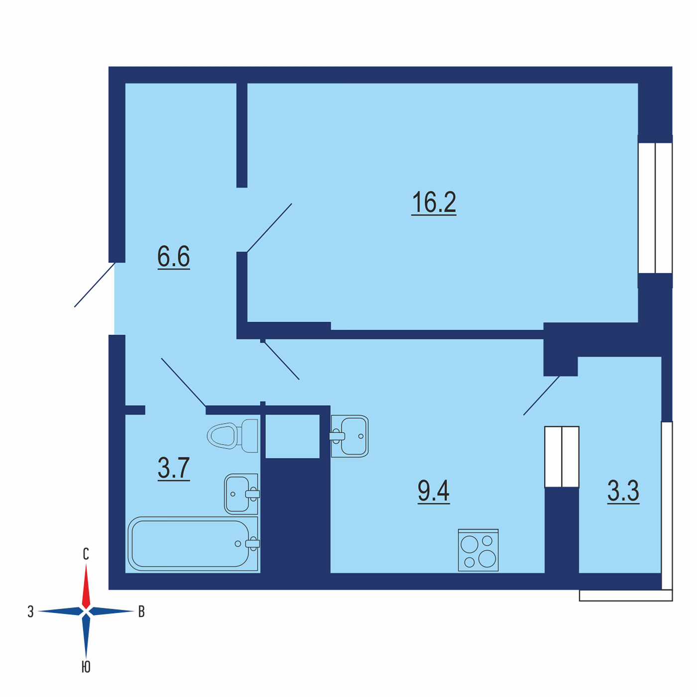 Планировка 1х комнатной квартиры 37.60м² на 2 этаже в ЖК Новое Медведково