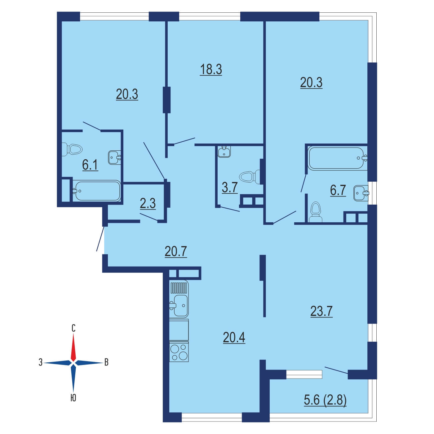 Планировка 4х комнатной квартиры 151.90м² на 2 этаже в ЖК Остров