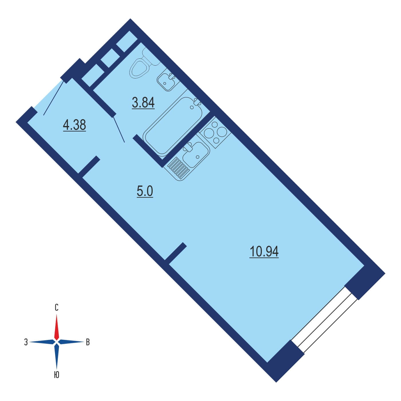Планировка студии 22.47м² на 10 этаже в ЖК Перец