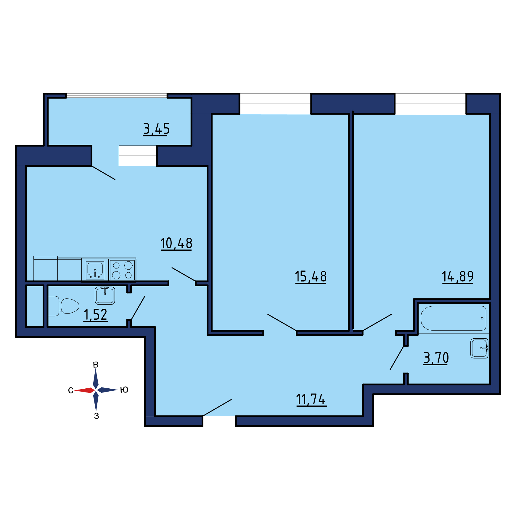 Планировка 4х комнатной квартиры 112.56м² на 22 этаже в ЖК Весна (Апрелевка)