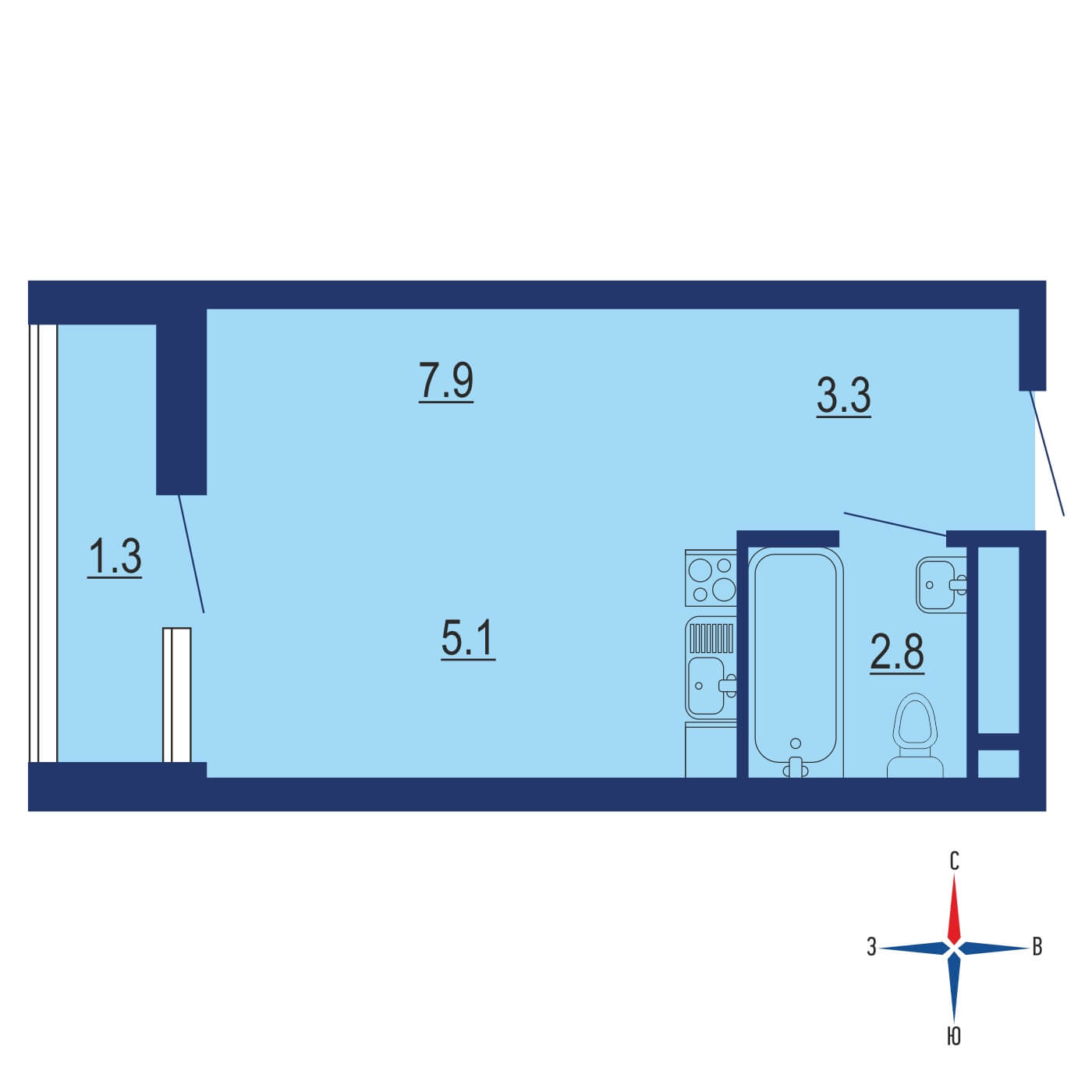 Планировка 1х комнатной квартиры 21.50м² на 8 этаже в Жилой район Скандинавия