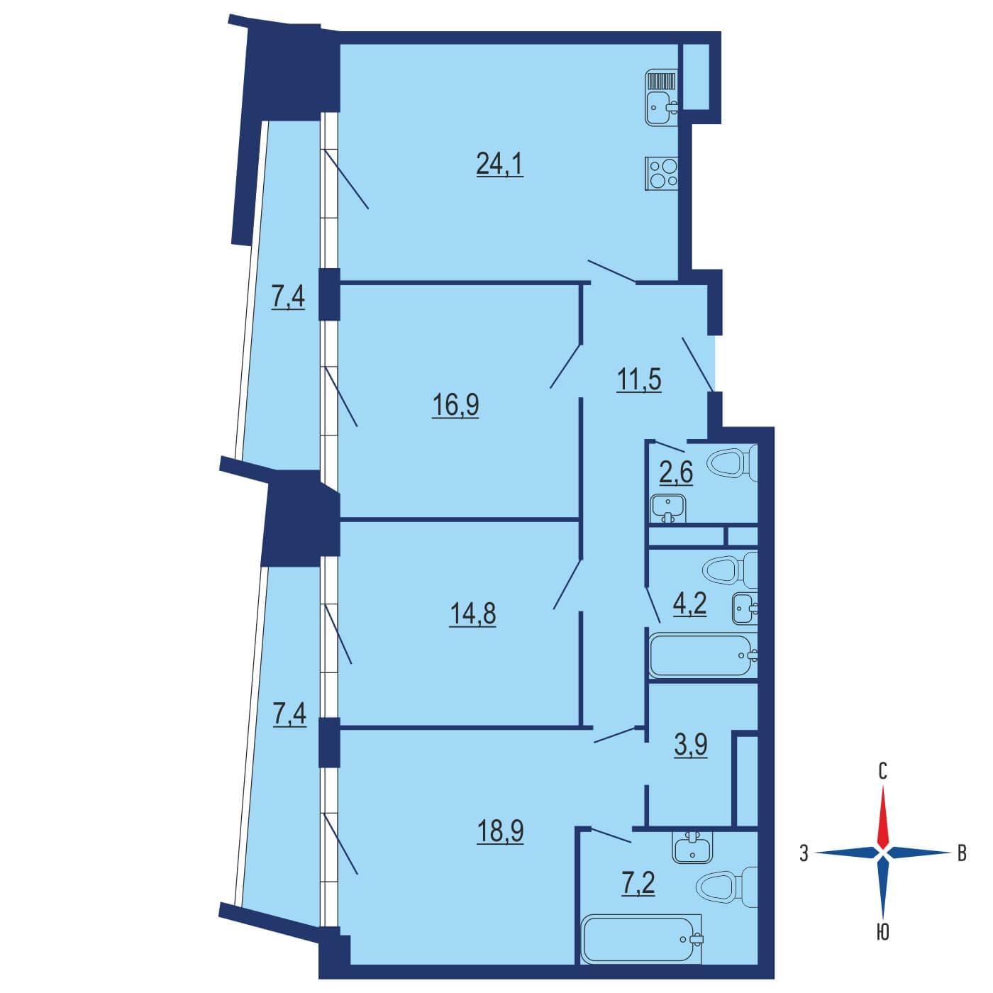 Планировка студии 123.30м² на 41 этаже в ЖК Событие