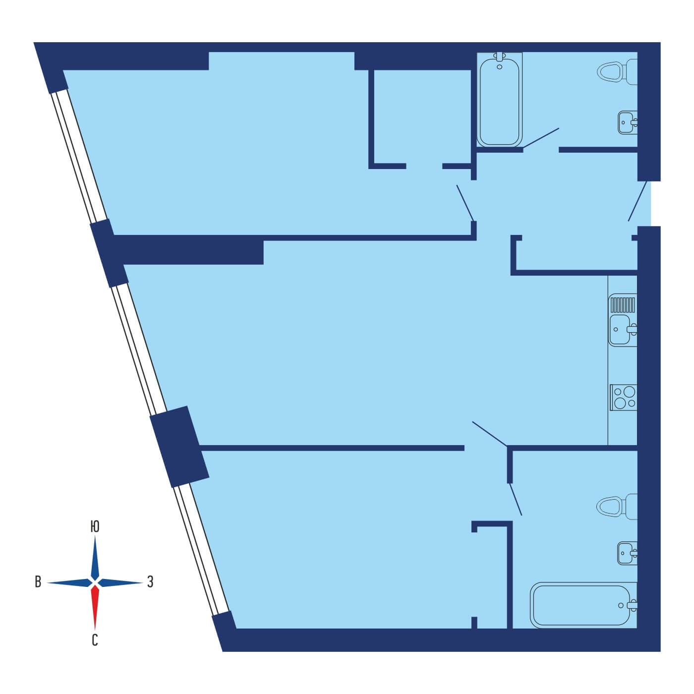Планировка 2х комнатной квартиры 107.50м² на 48 этаже в ЖК Триколор
