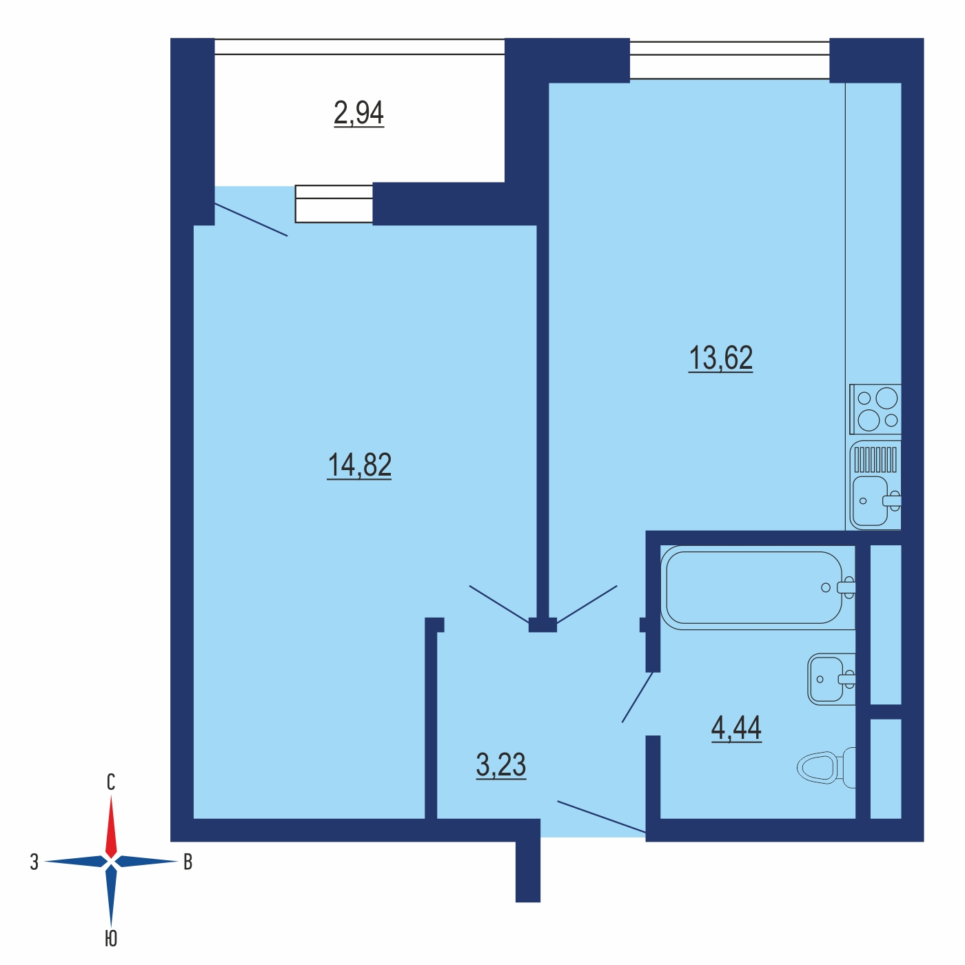 Планировка 1х комнатной квартиры 29.17м² на 4 этаже в ЖК Весна (Апрелевка)