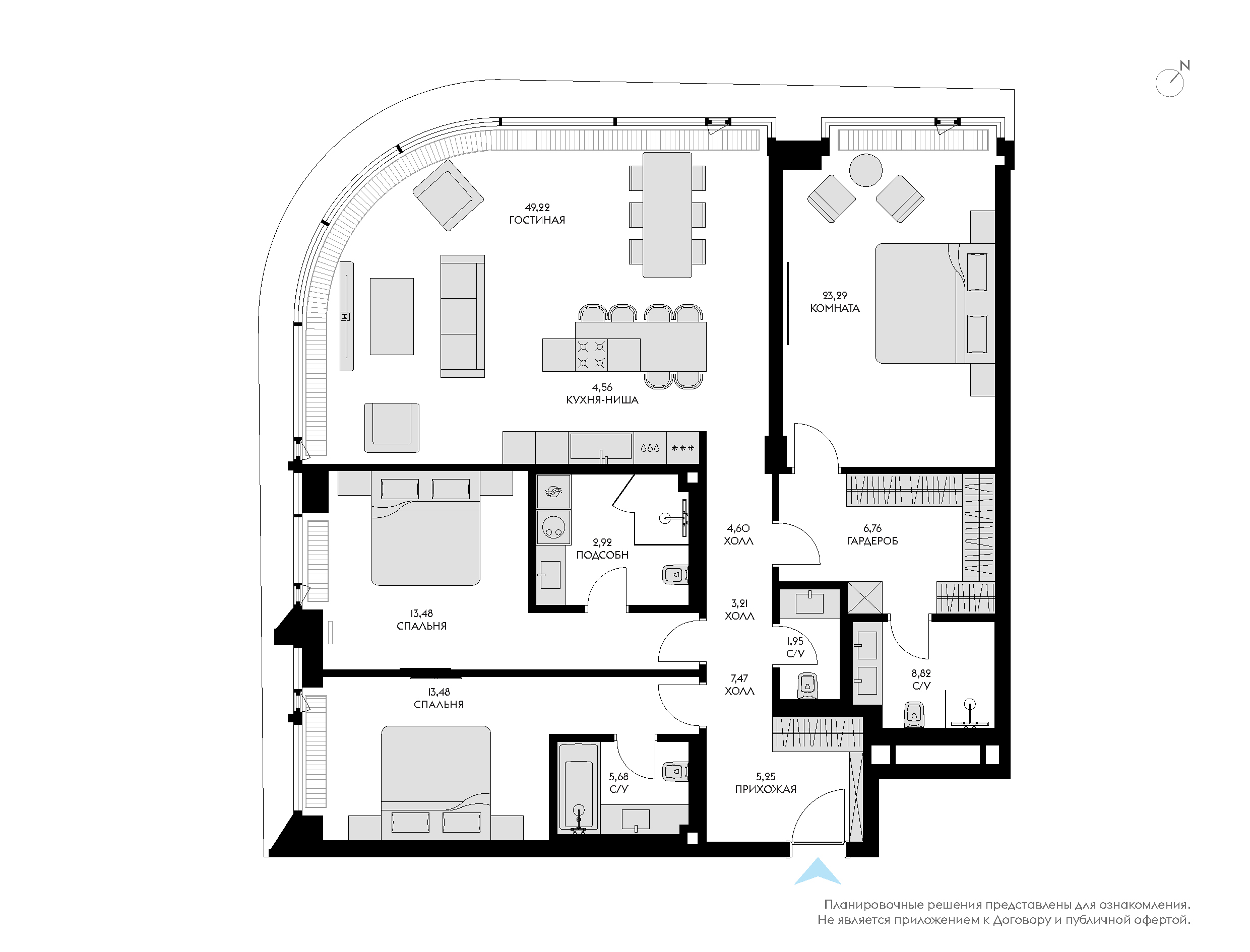 Планировка 4х комнатной квартиры 148.90м² на 3 этаже в ЖК Victory Park Residences (Виктори Парк Резиденсез, N1 Poklonka)