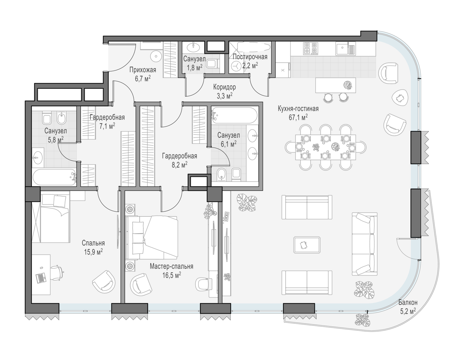 Планировка 3х комнатной квартиры 141.00м² на 3 этаже в Дом Лаврушинский