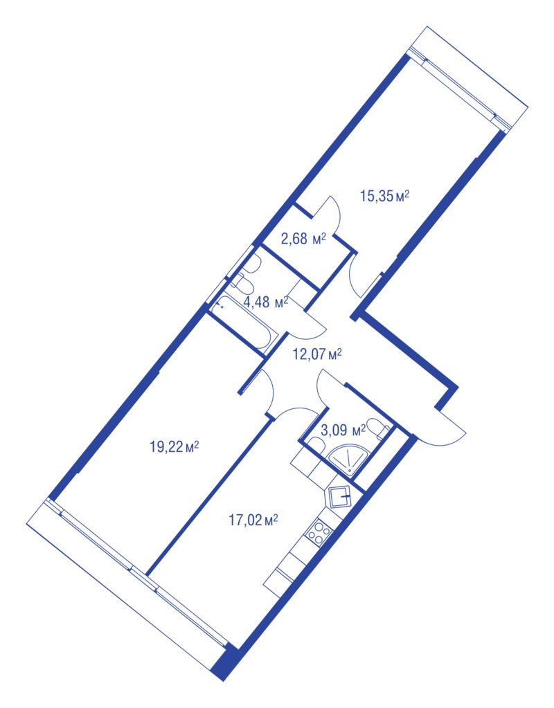 Планировка 2х комнатной квартиры 75.60м² на 11 этаже в Жилой Квартал iLove (ЖК АйЛав)